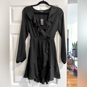 Express Satin Long Sleeve Tie Waist Mini Dress